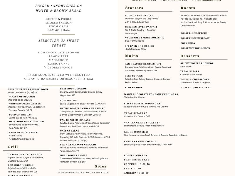 Leasowe Castle Hotel Menu