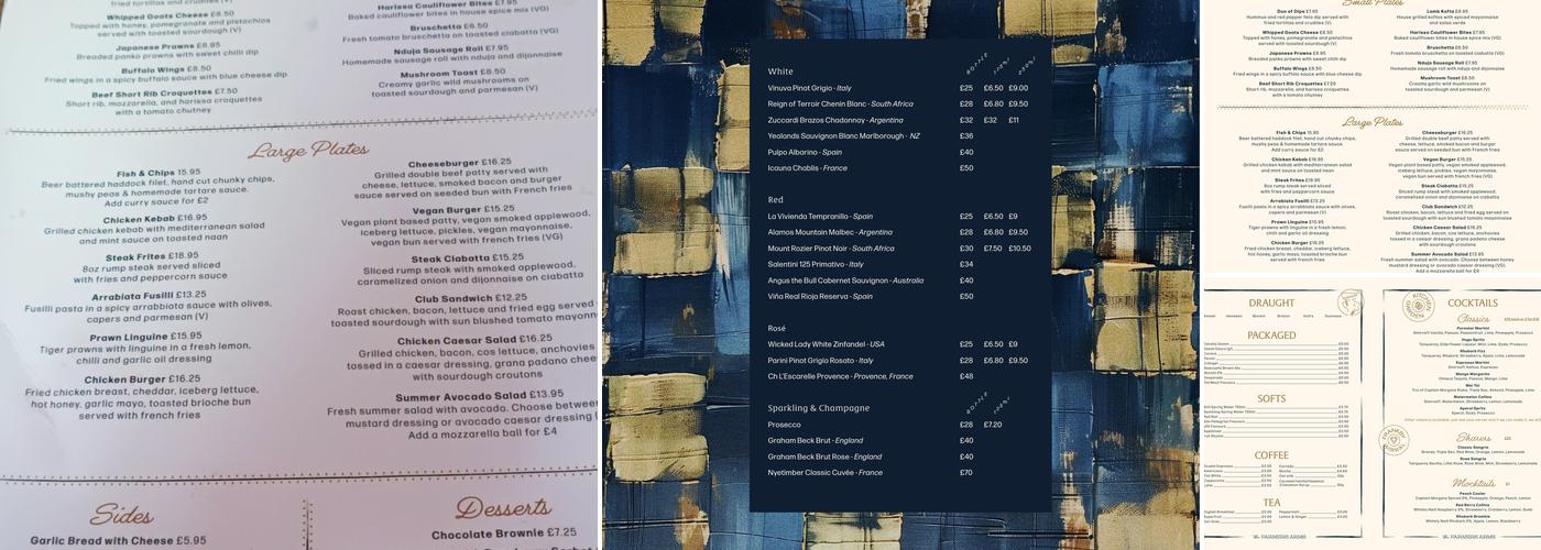 The Farmers Arms Menu