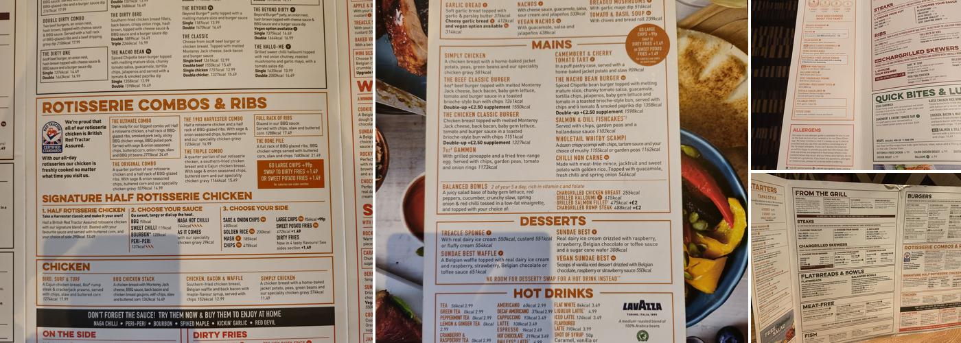 Harvester Arden Oak Birmingham Menu