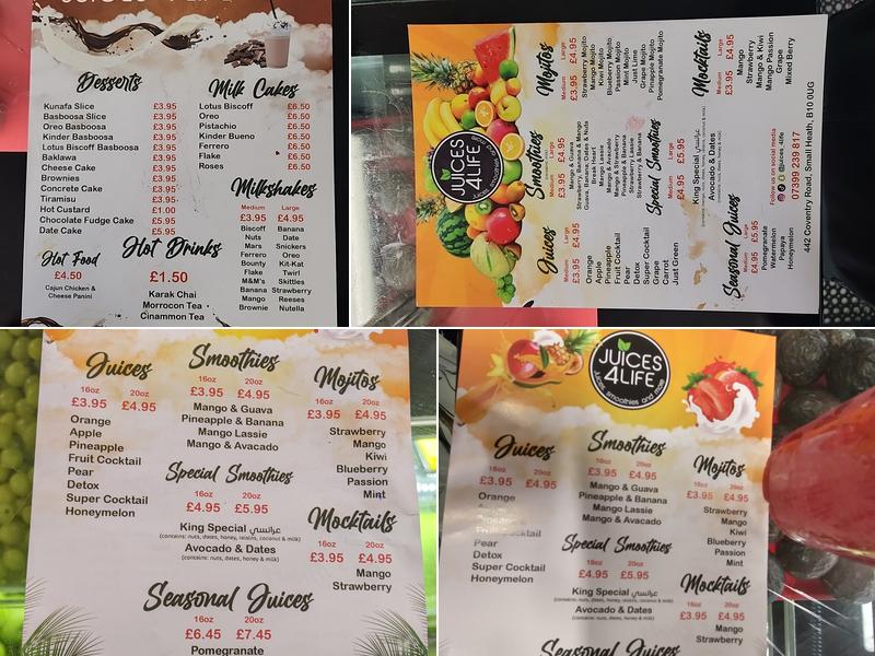 Juices 4 life Menu