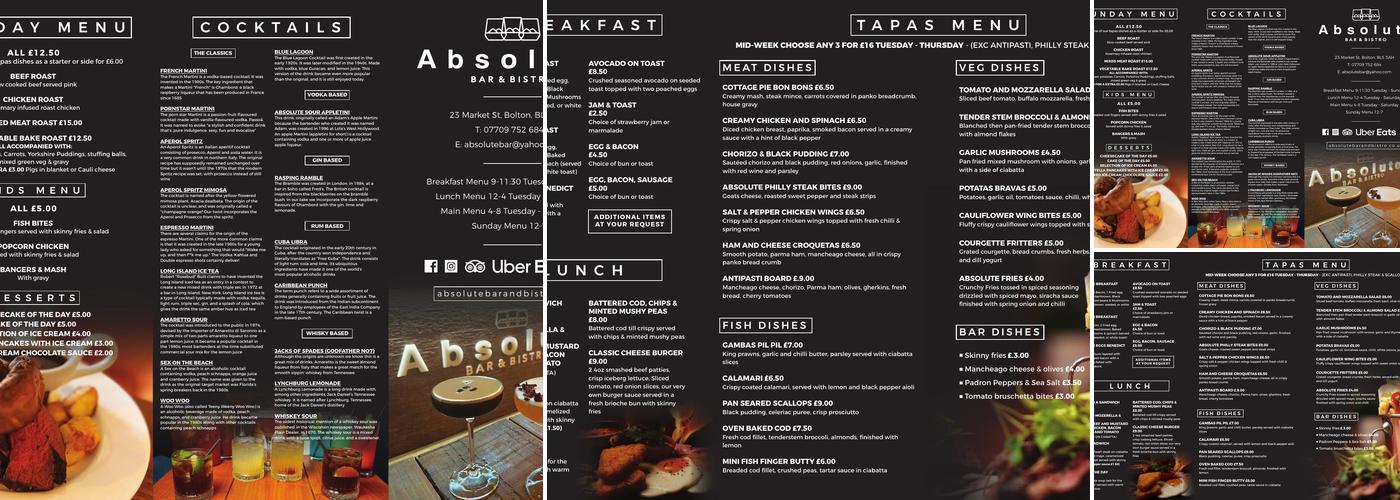 Absolute Bar & Bistro Menu