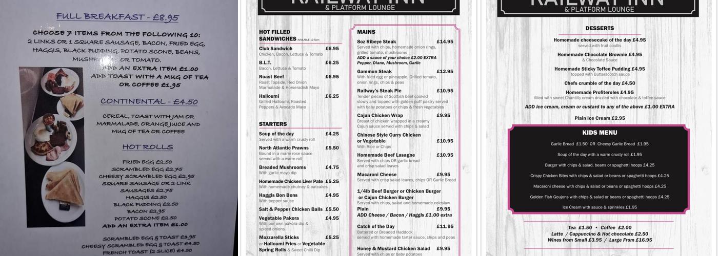 The Railway Inn Menu