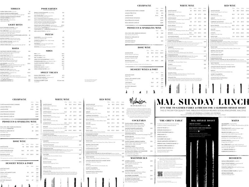 Malmaison Bar & Grill Menu