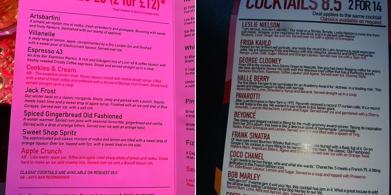 Liverpool Arts Bar Menu