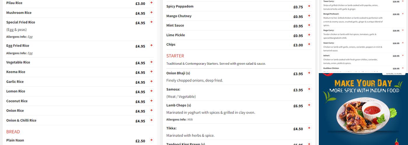 Curri.co.uk Menu