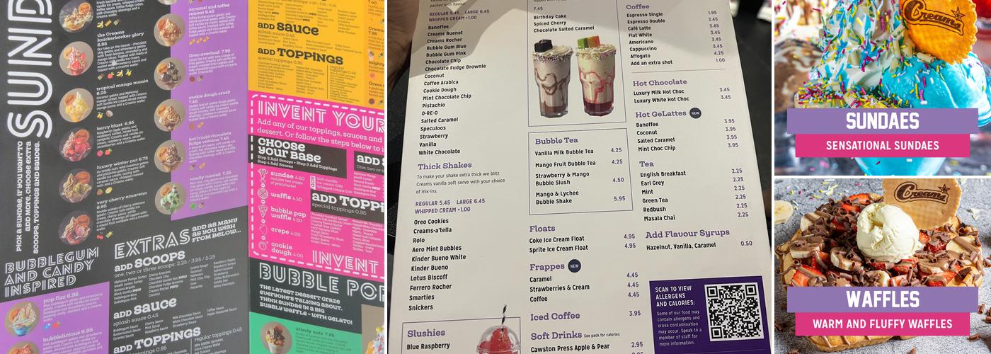 Creams Cafe Borehamwood Menu