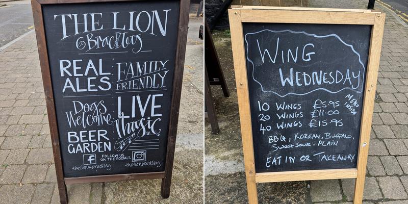 The Lion at Brackley Menu
