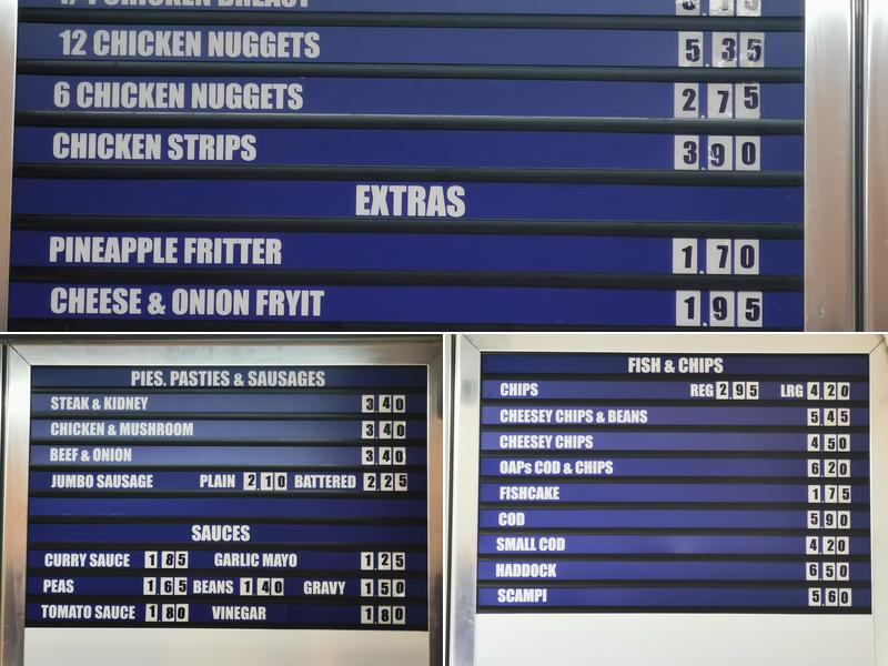 Frydays Chip Shop Menu