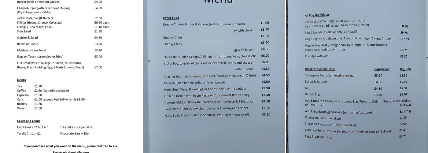 Kershaw's Sandwich Shop & Café Menu