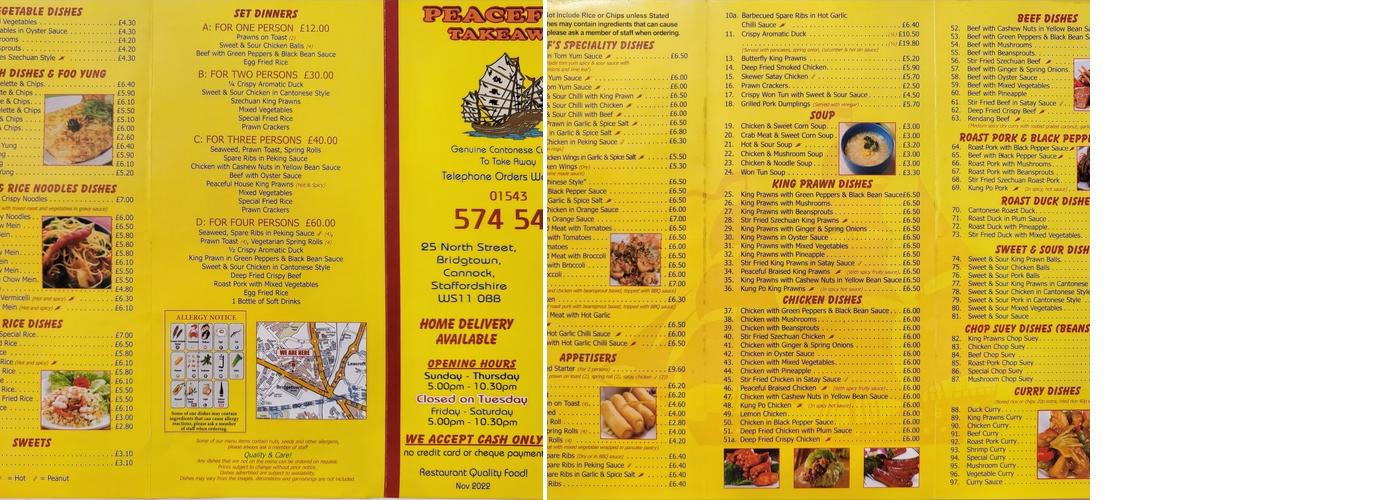 Peaceful Take Away Menu
