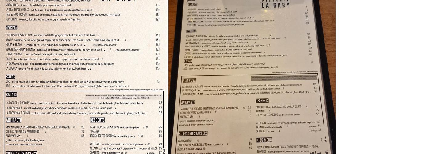 La Gaby Pizzeria Menu