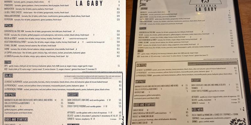 La Gaby Pizzeria Menu