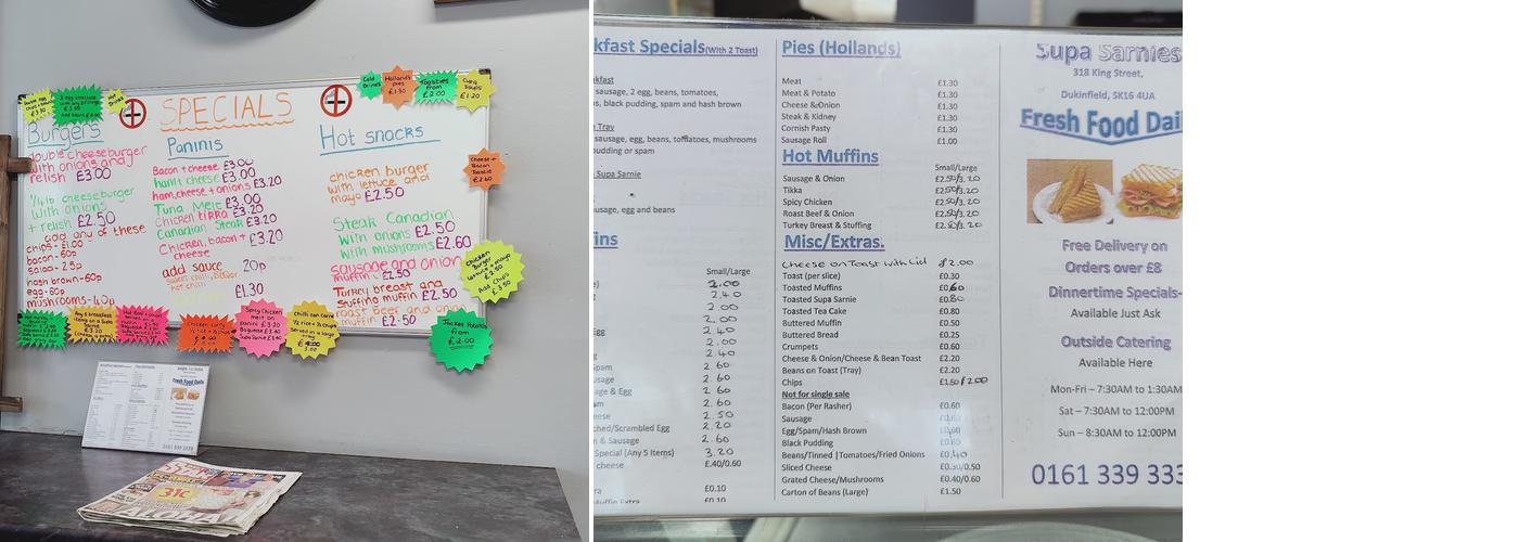 Supa Sarnies Menu