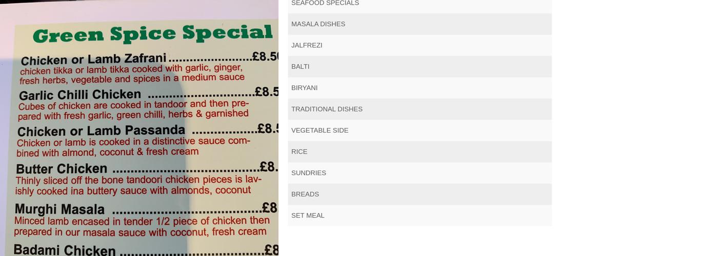 Green Spice Tandoori Menu