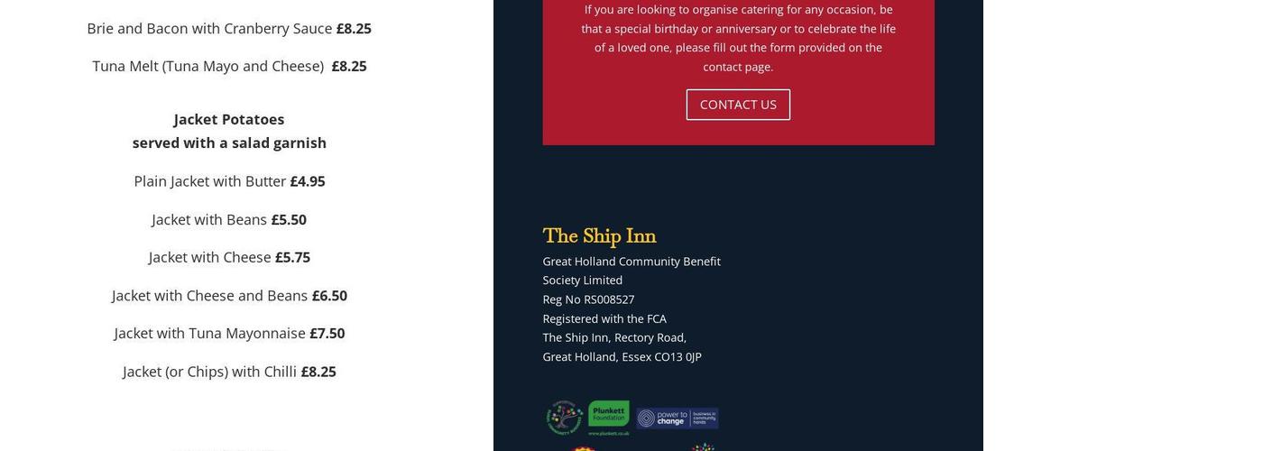 The Ship Inn Menu