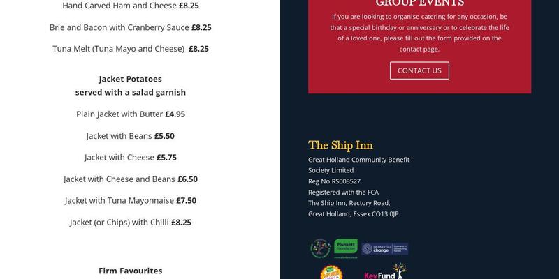 The Ship Inn Menu