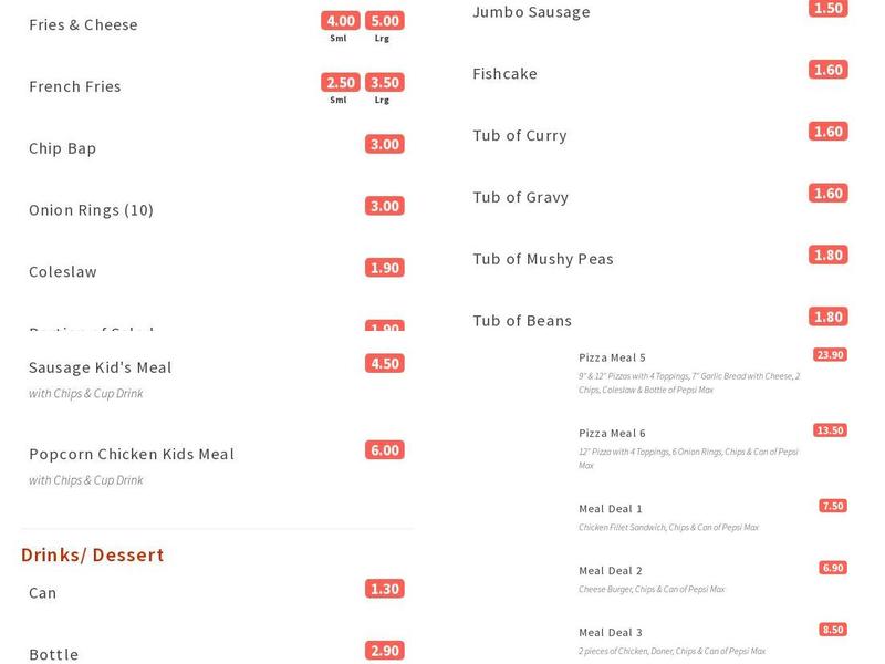 Zilan/Gwersyllt Takeaway Menu