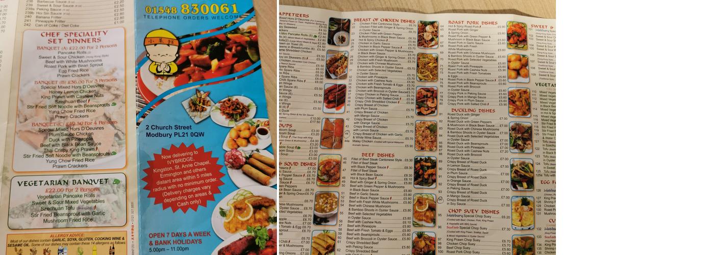 Modbury Chinese Takeaway Menu