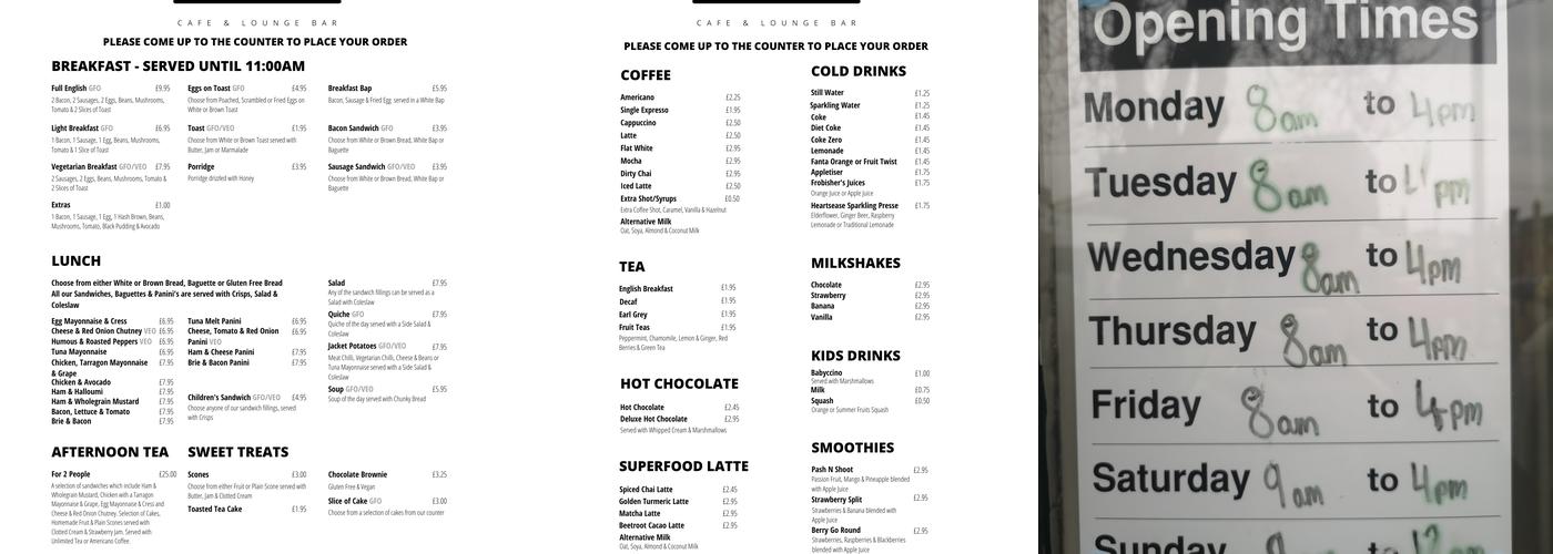 The Loft - Cafe & Lounge Bar Menu