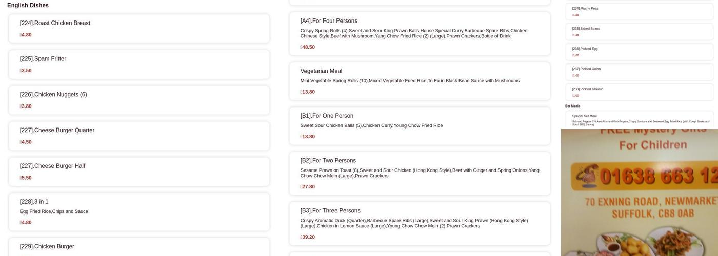 Sunlight Chinese Thai & Fish & Chips Menu