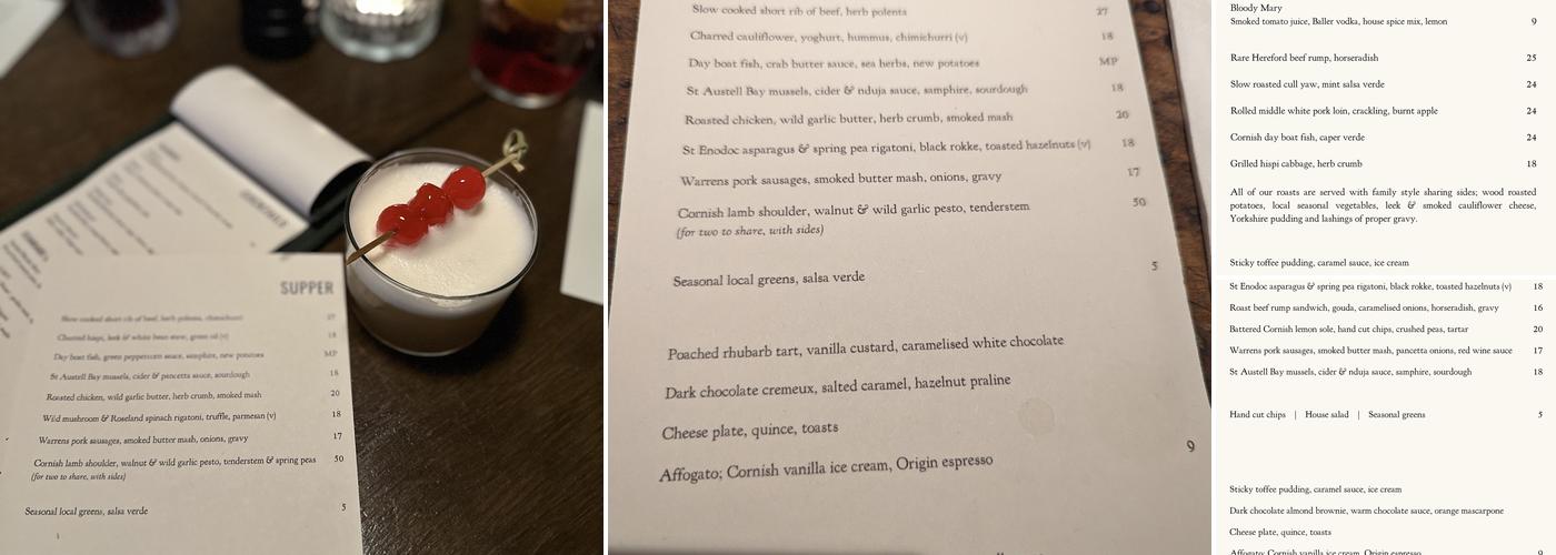 The Standard Inn, Portscatho Menu