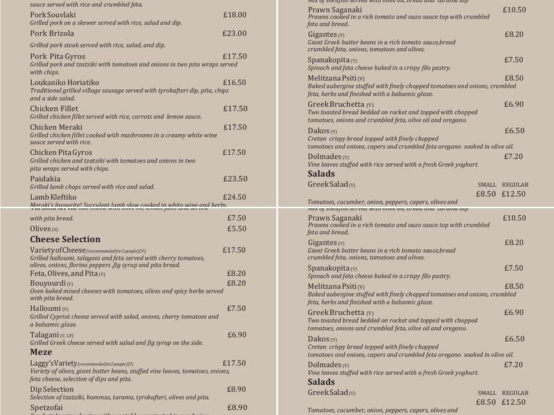 Meraki Greek Restaurant Menu