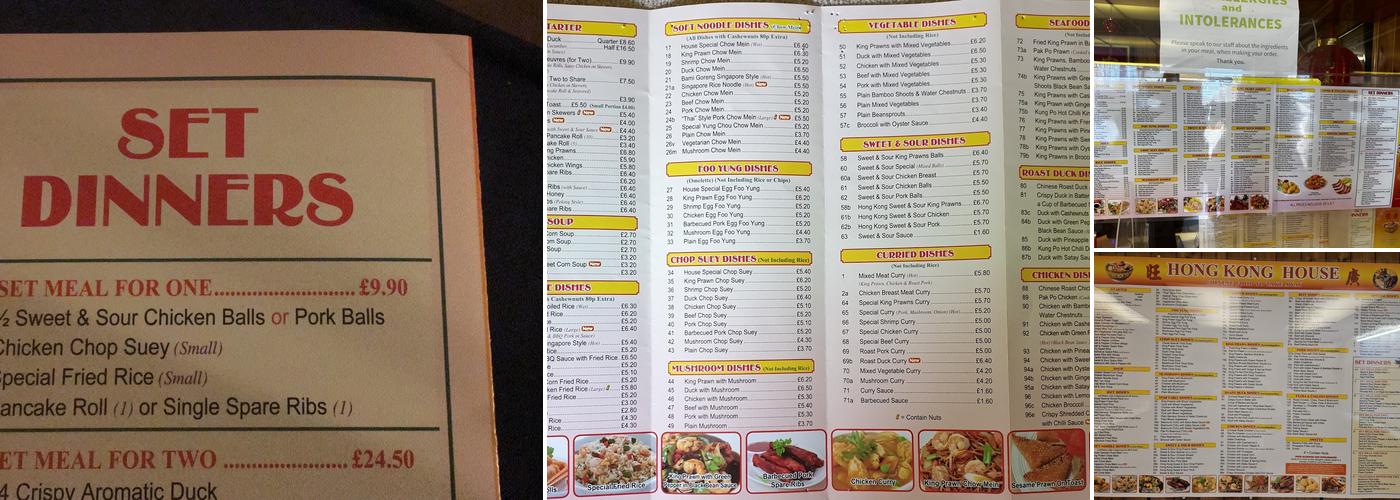 Hong Kong House Chinese Takeaway Menu