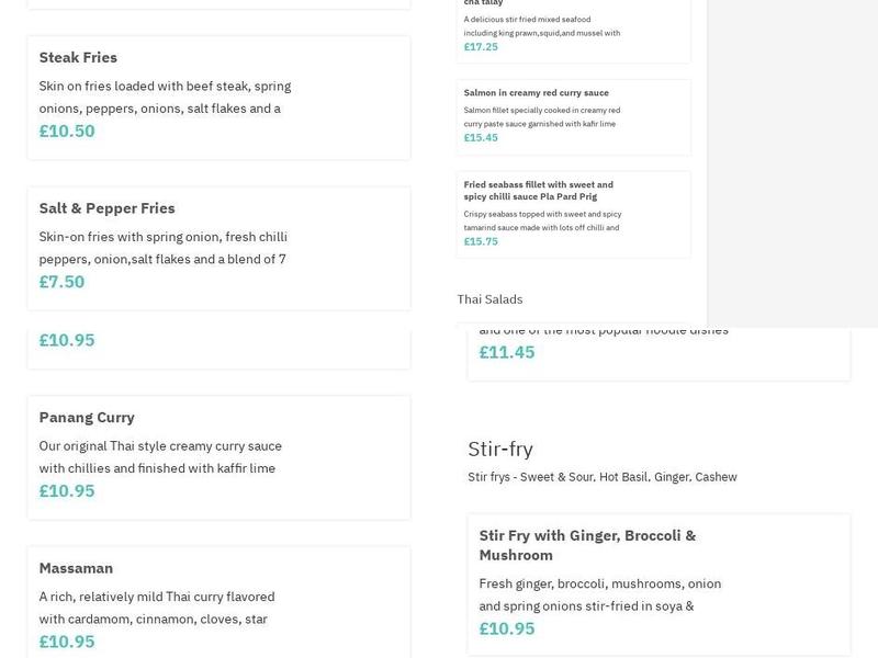 Thai D Food Bar Menu