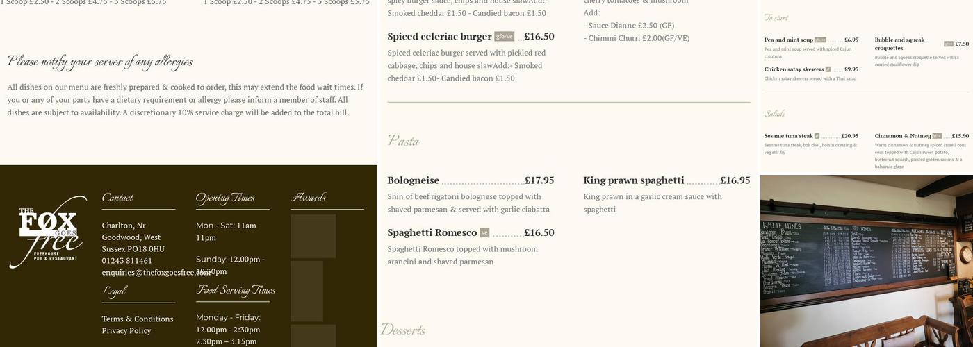 The Fox Goes Free Menu