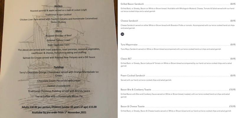 The Ship Inn Surfleet Menu