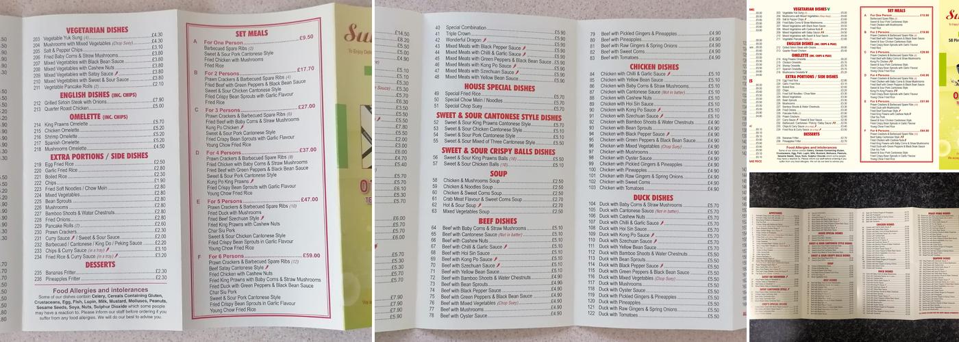 Sunnyhill Chinese Takeaway Menu