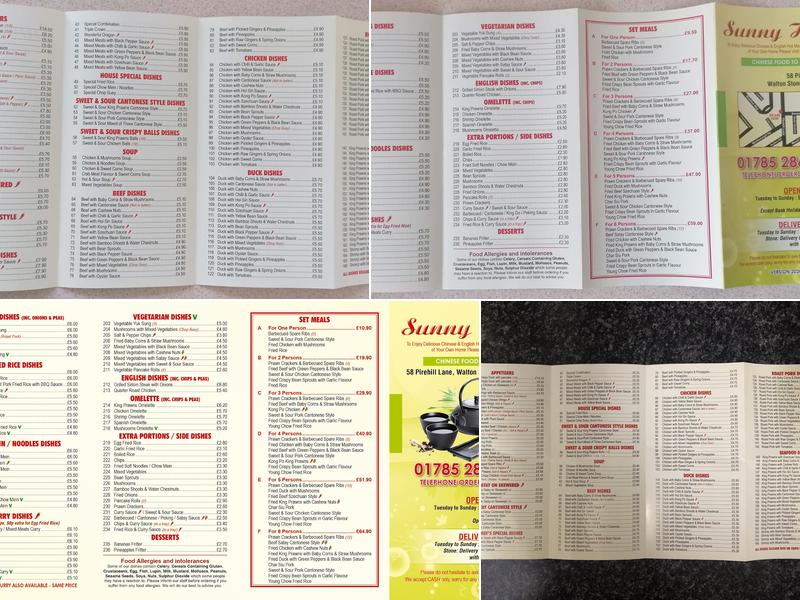 Sunnyhill Chinese Takeaway Menu