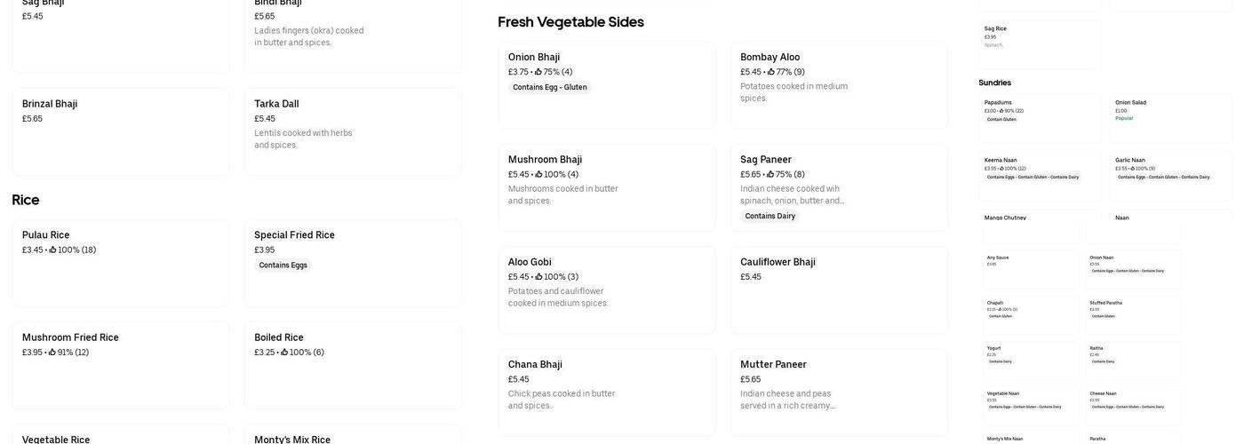 Monty's Curry Centre Menu