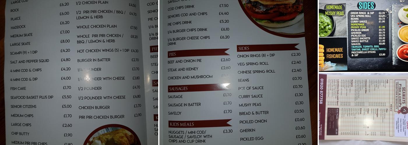 Seaways Stanstead Abbotts Menu