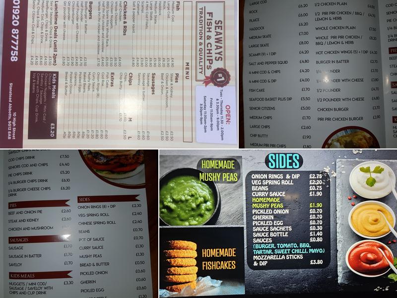 Seaways Stanstead Abbotts Menu