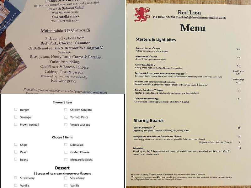 The Red Lion Menu