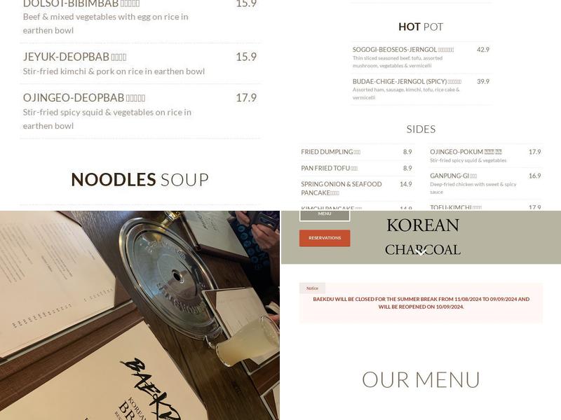 Baekdu Korean BBQ Restaurant Menu