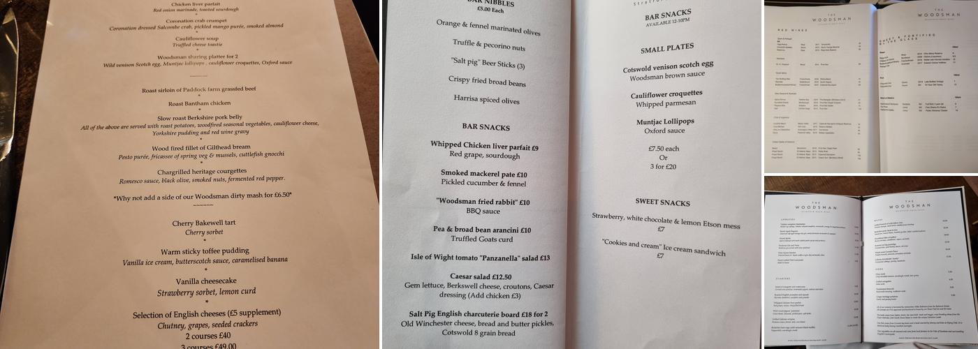 The Woodsman Restaurant Menu