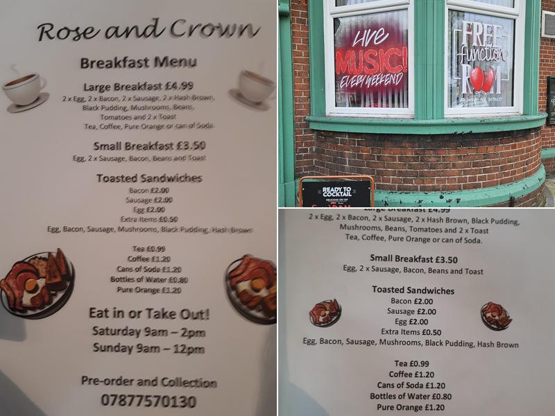 The Rose and Crown Pub Menu