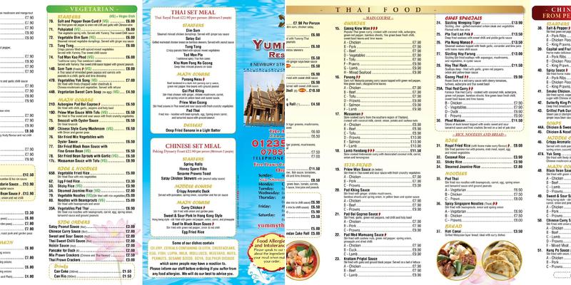 Yummy Thai Menu