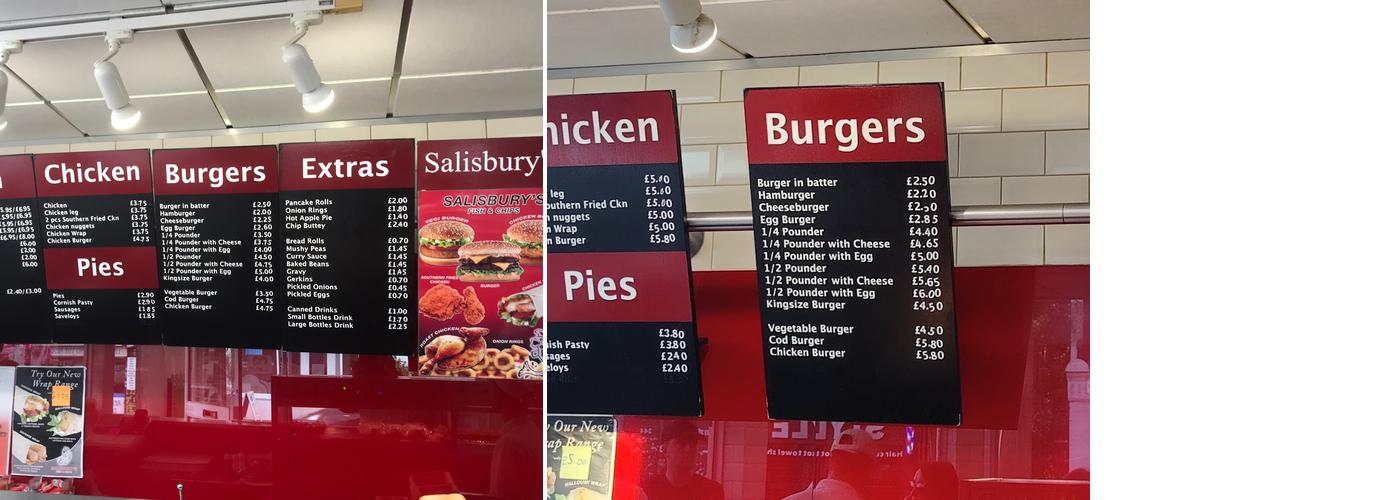 Salisbury's Fish Bar Whyteleafe Menu