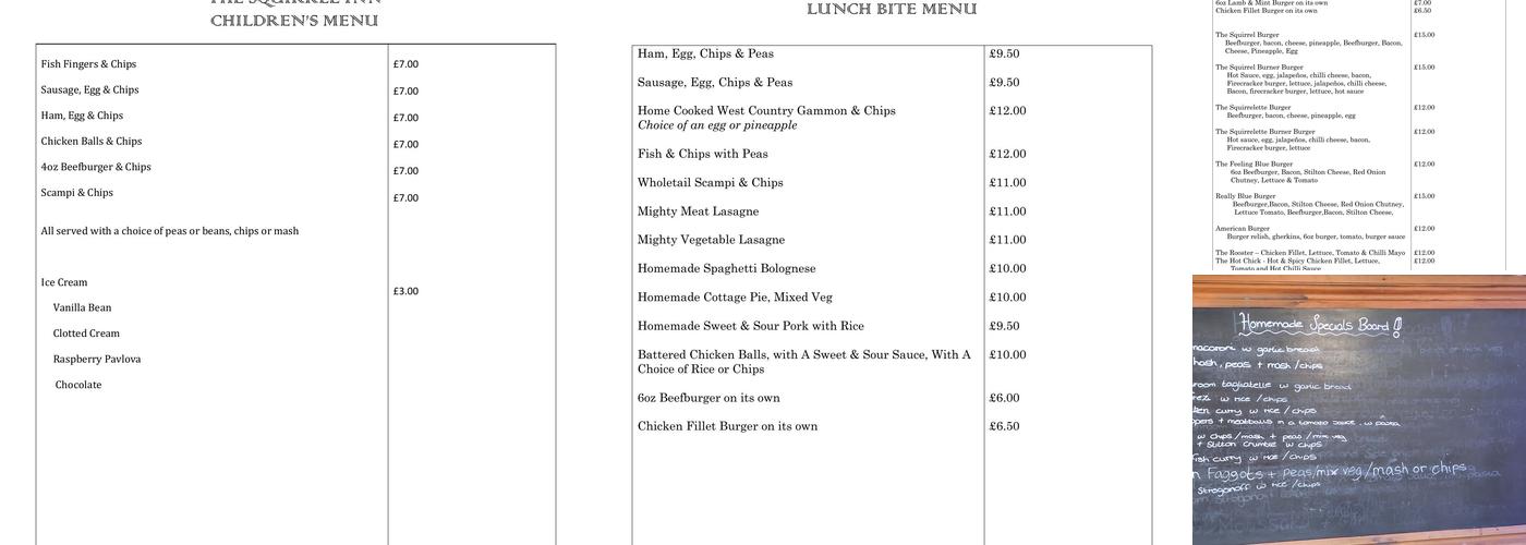 The Squirrel Inn Menu