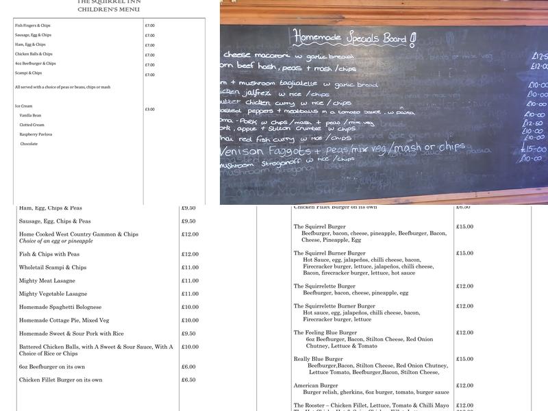 The Squirrel Inn Menu