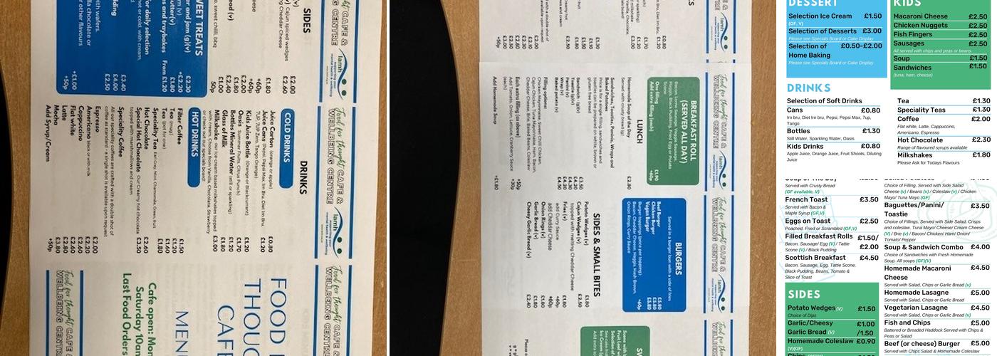 Food for Thought Cafe and Wellbeing Hub Menu