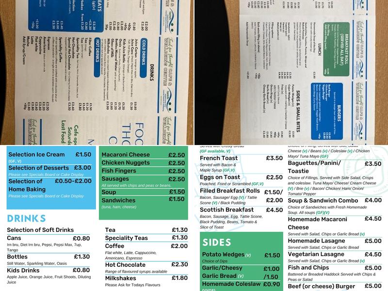 Food for Thought Cafe and Wellbeing Hub Menu