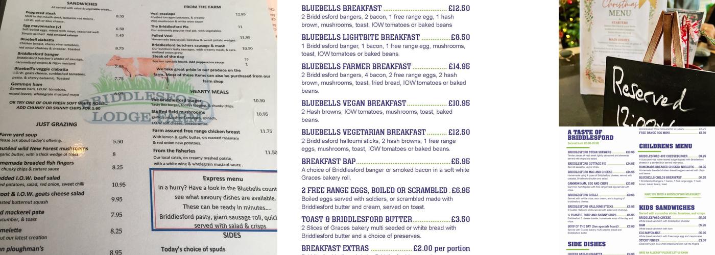Bluebells Café Menu