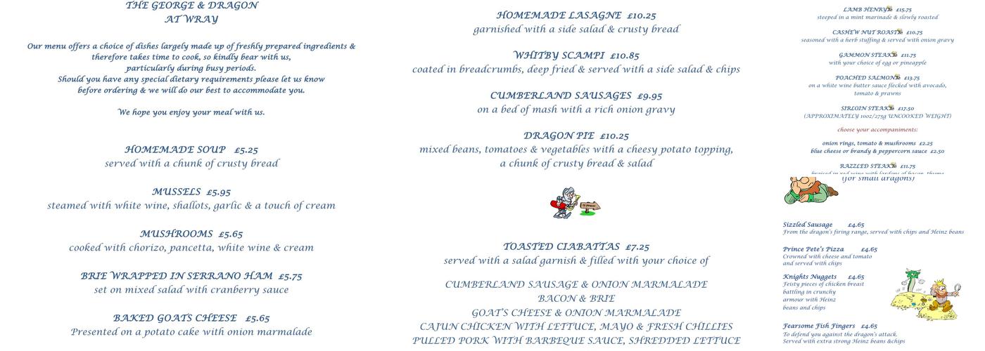 The George & Dragon Menu