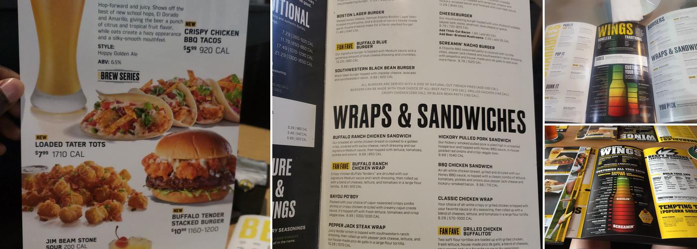 Buffalo Wild Wings Menu