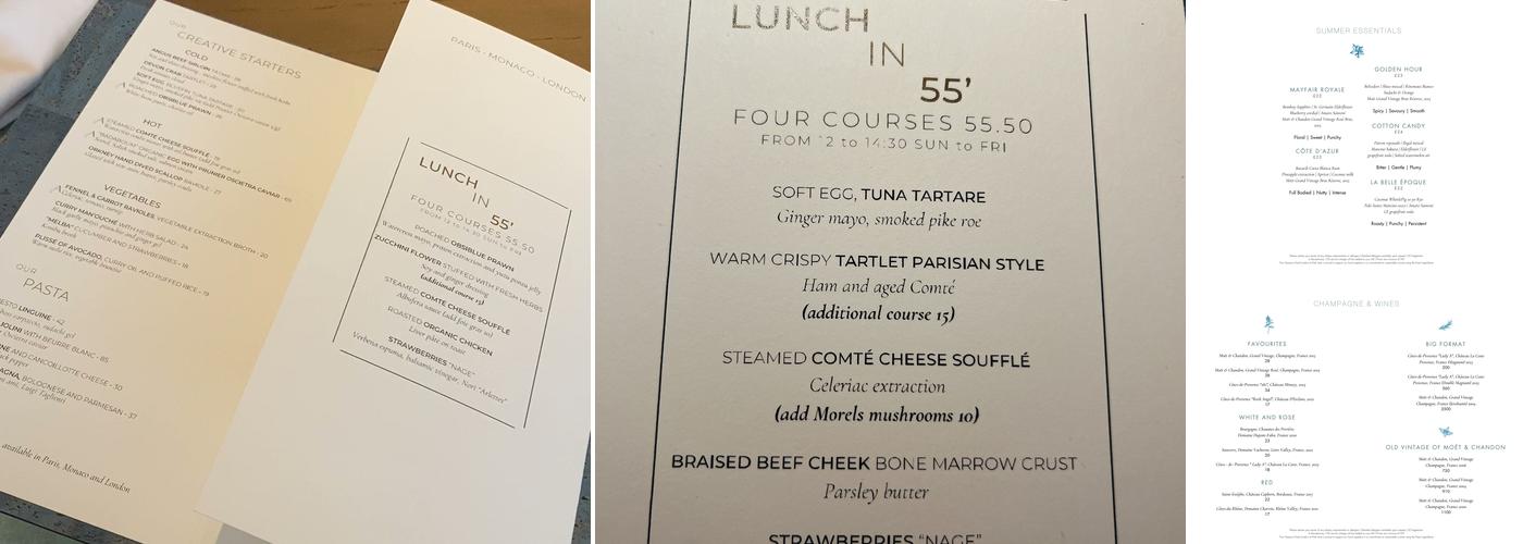 Pavyllon London Menu