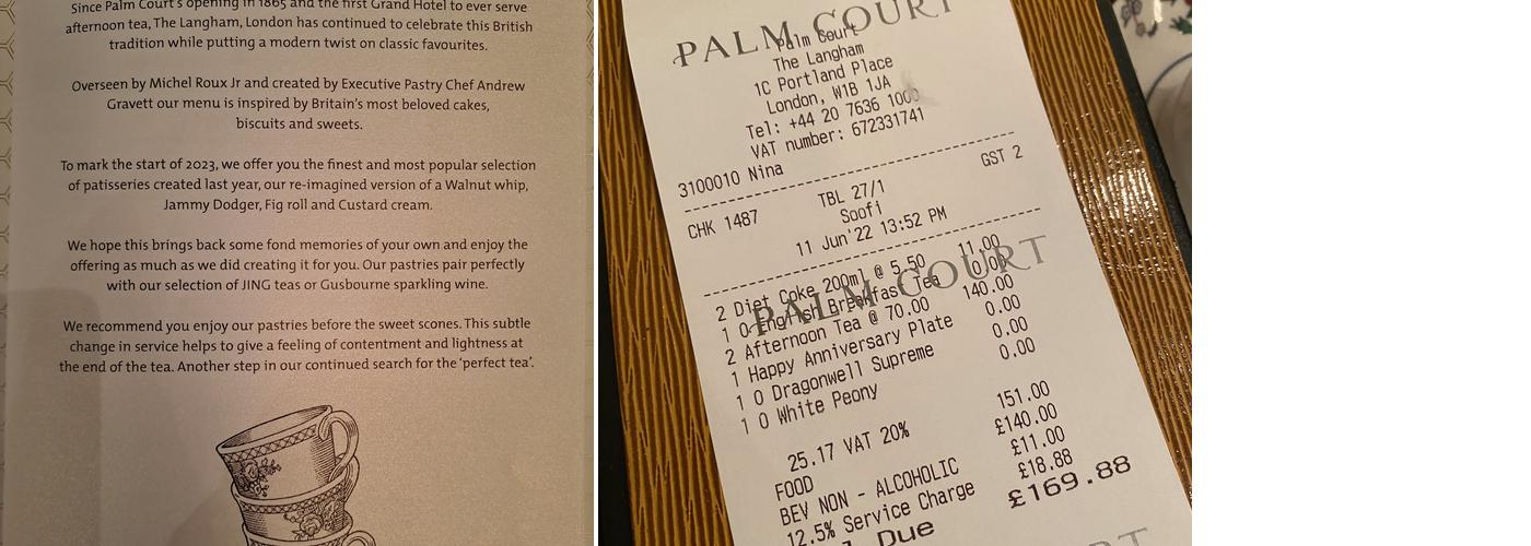 Palm Court at The Langham Menu